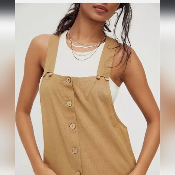 NWOT Free People Not Over You Overalls Dungarees Tropical Nut Jumpsuit M - Picture 3 of 13